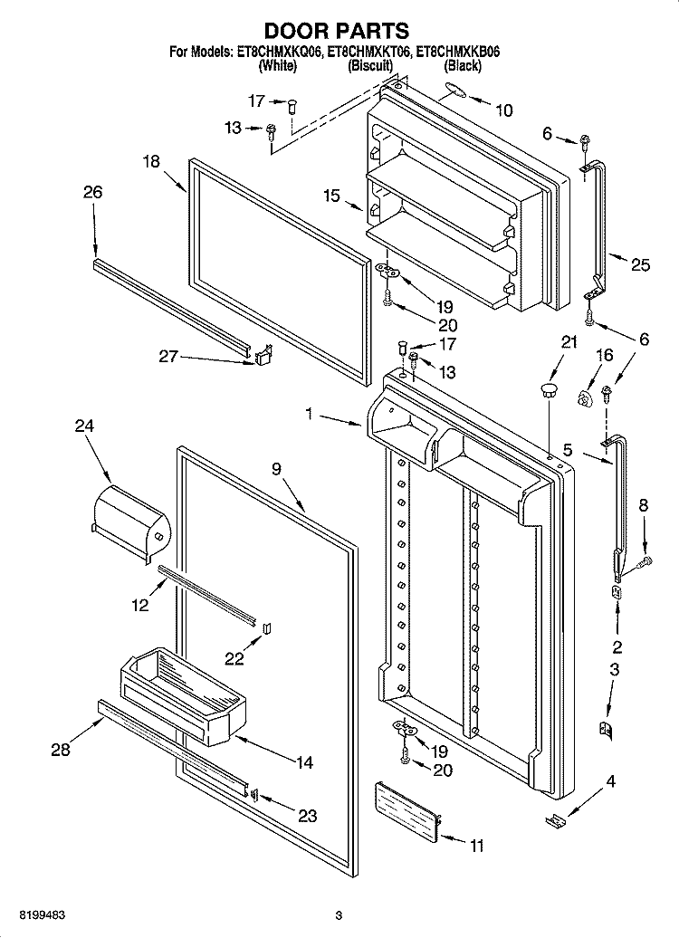 DOOR PARTS Diagram and Parts List for ET8CHMXKB06  Whirlpool Refrigerator