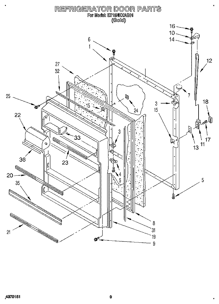 REFRIGERATOR DOOR, LIT/OPTIONAL Diagram and Parts List for ET18NKXAG01  Whirlpool Refrigerator