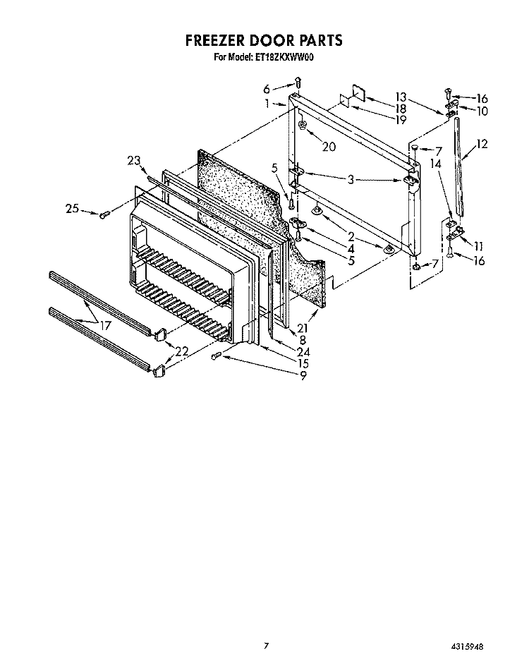 FREEZER DOOR Diagram and Parts List for ET18ZKXWW00  Whirlpool Refrigerator