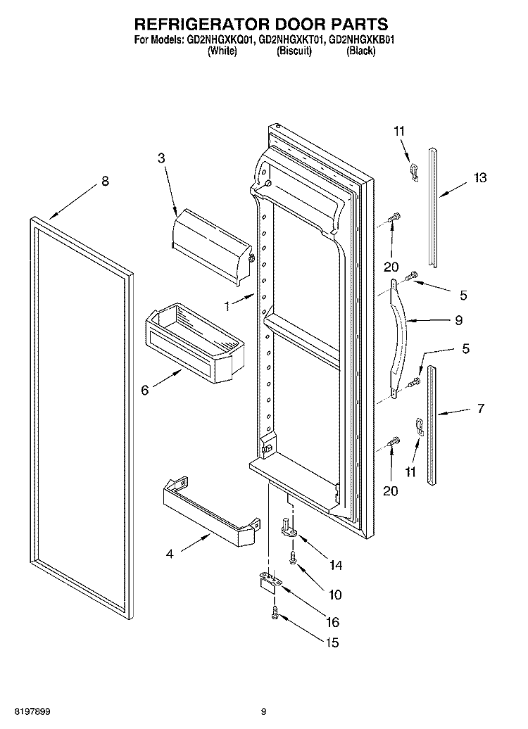 REFRIGERATOR DOOR Diagram and Parts List for GD2NHGXKB01  Whirlpool Refrigerator