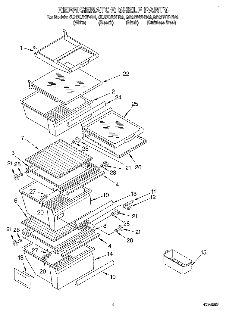 REFRIGERATOR SHELF Diagram and Parts List for GD27DIXHS02  Whirlpool Refrigerator