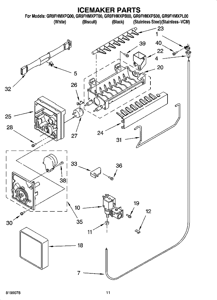 ICEMAKER PARTS Diagram and Parts List for GR9FHMXPL00  Whirlpool Refrigerator