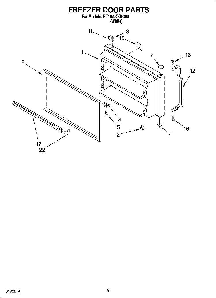 FREEZER DOOR PARTS Diagram and Parts List for  Roper Refrigerator