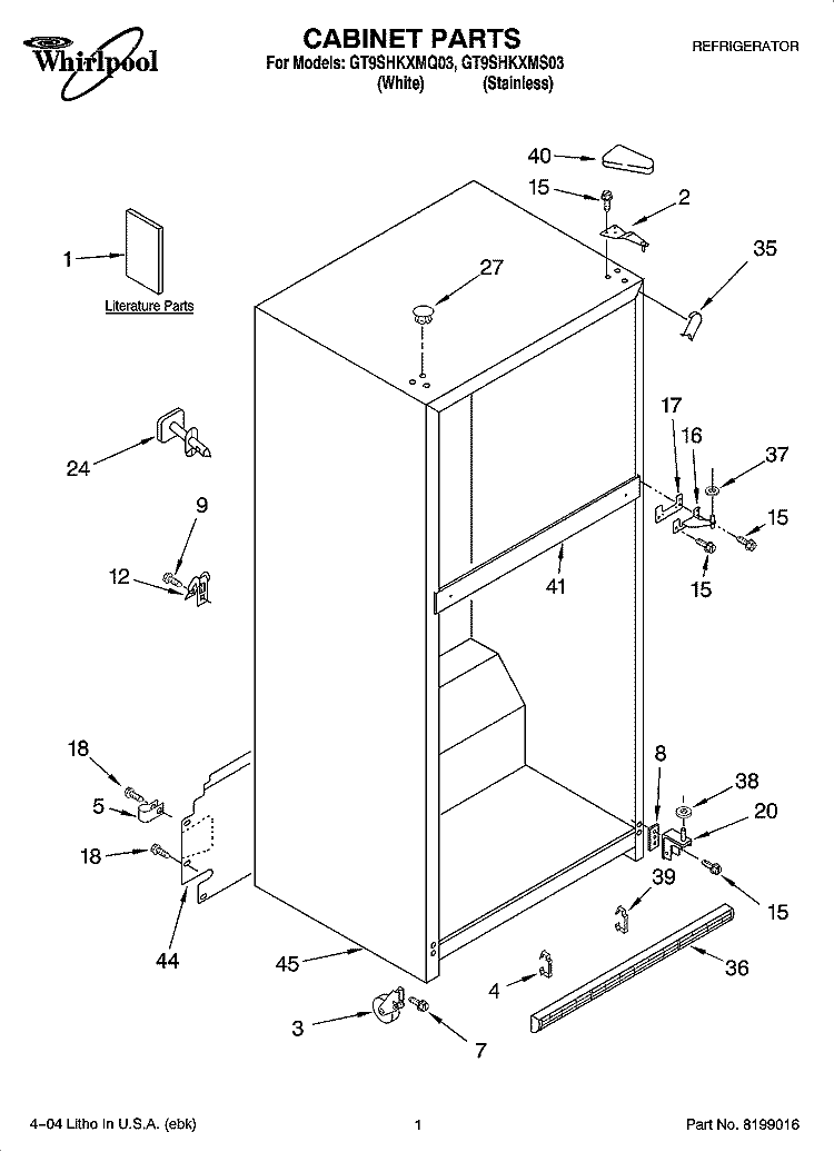 CABINET PARTS Diagram and Parts List for GT9SHKXMS03  Whirlpool Refrigerator