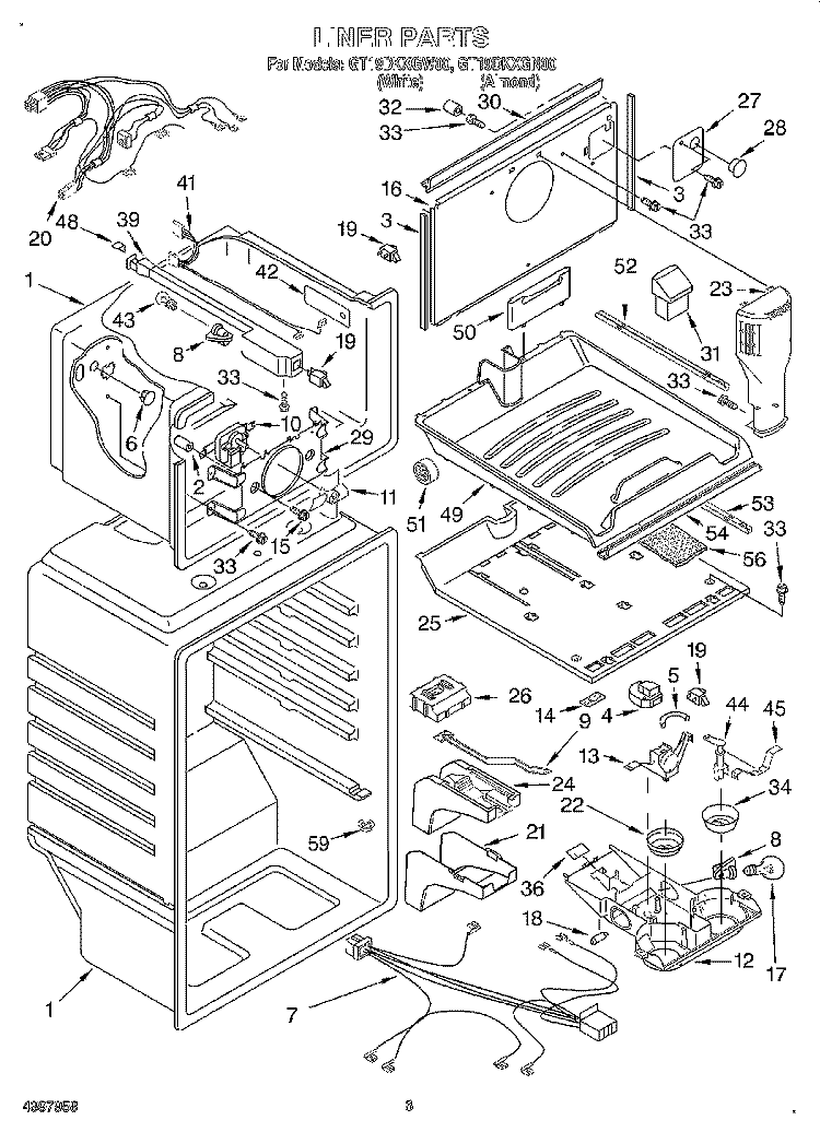 LINER Diagram and Parts List for GT19DKXGW00  Whirlpool Refrigerator