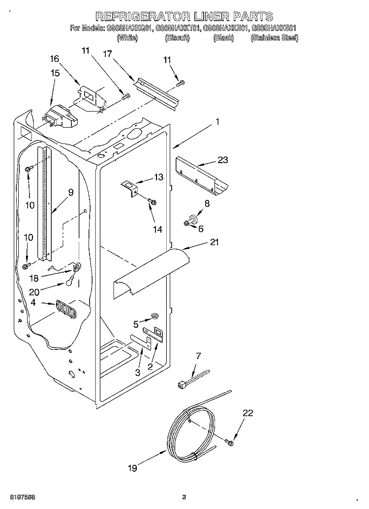 REFRIGERATOR LINER Diagram and Parts List for GS6SHAXKQ01  Whirlpool Refrigerator