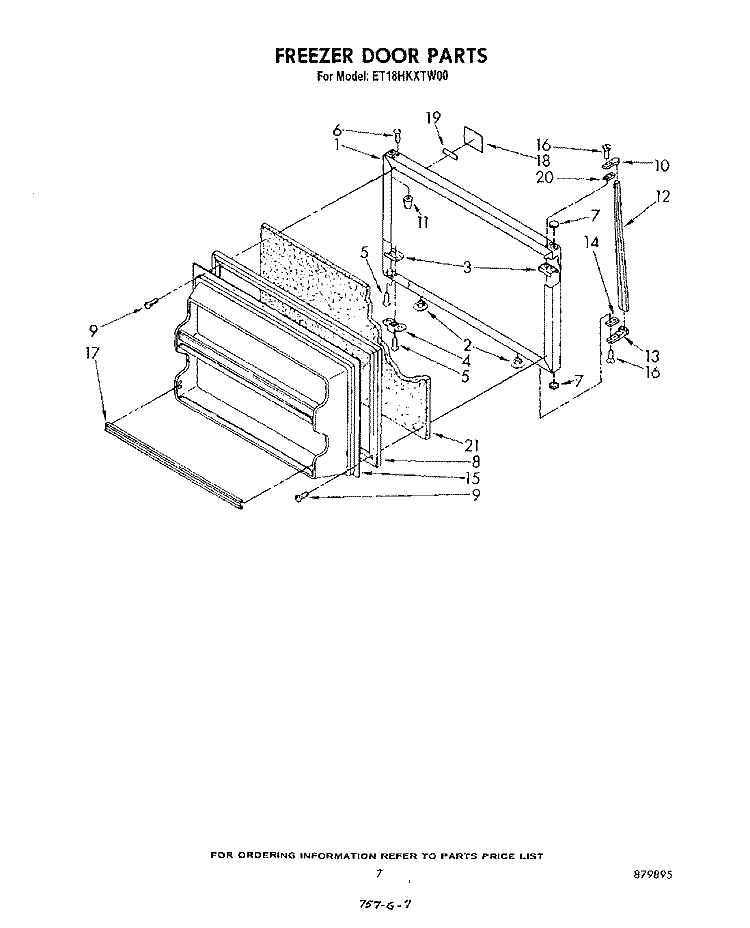 FREEZER DOOR Diagram and Parts List for ET18HKXTG00  Whirlpool Refrigerator