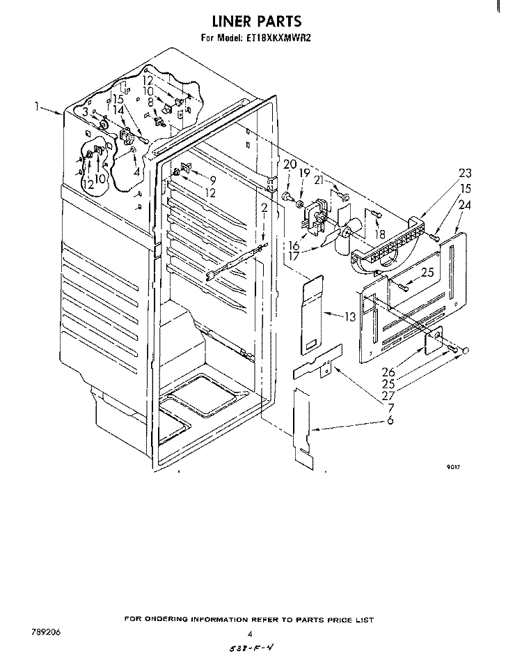 LINER Diagram and Parts List for ET18XKXMWR2  Whirlpool Refrigerator