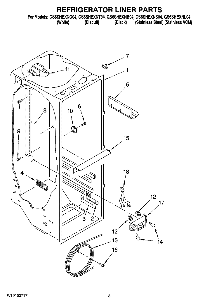 REFRIGERATOR LINER PARTS Diagram and Parts List for GS6SHEXNQ04  Whirlpool Refrigerator