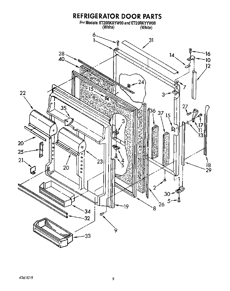 REFRIGERATOR DOOR Diagram and Parts List for ET20RKXYW00  Whirlpool Refrigerator