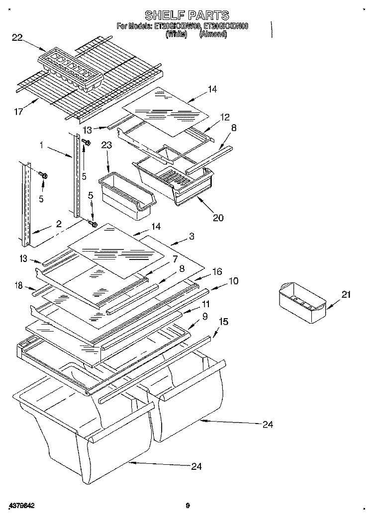 SHELF, LIT/OPTIONAL Diagram and Parts List for ET20GKXDN00  Whirlpool Refrigerator