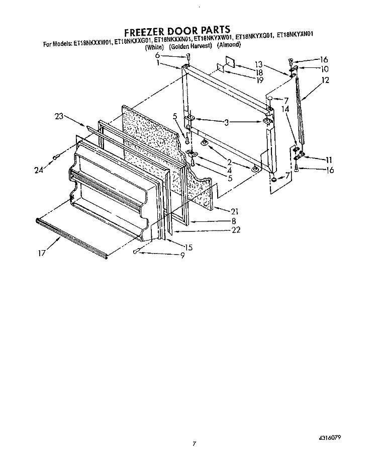 FREEZER DOOR Diagram and Parts List for ET18NKYXN01  Whirlpool Refrigerator