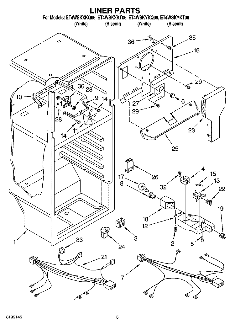 LINER PARTS Diagram and Parts List for ET4WSKXKQ06  Whirlpool Refrigerator