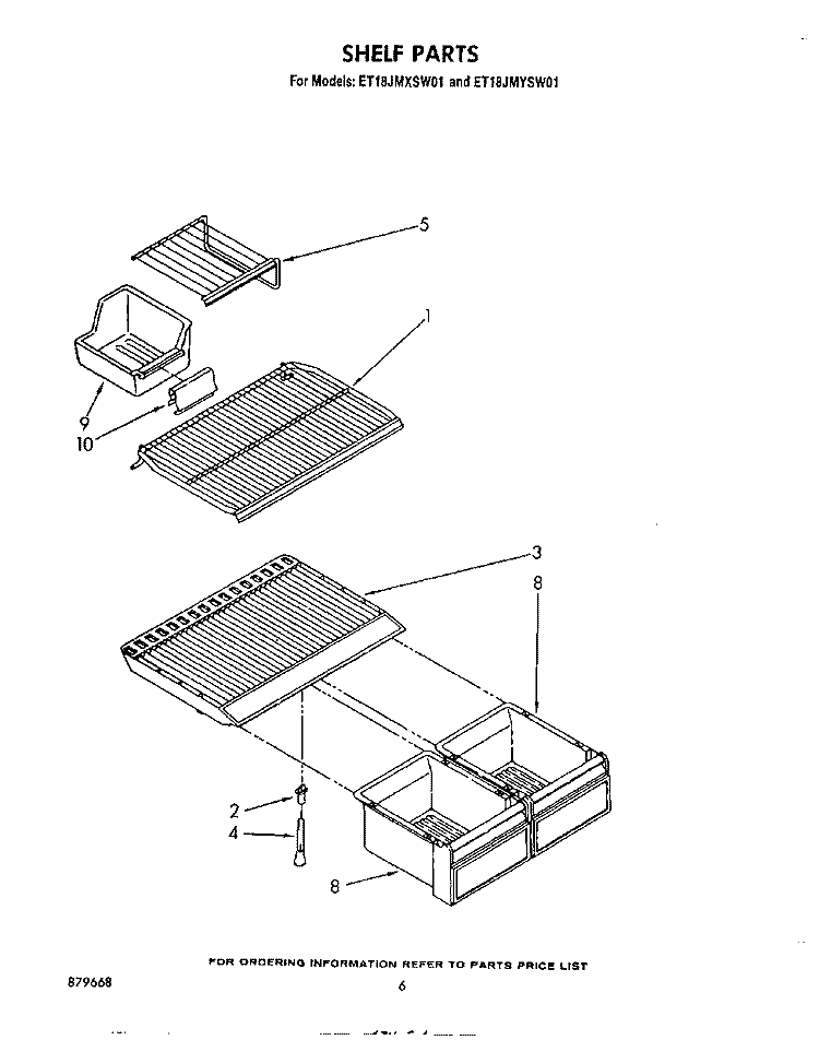 SHELF Diagram and Parts List for ET18JMYSF01  Whirlpool Refrigerator