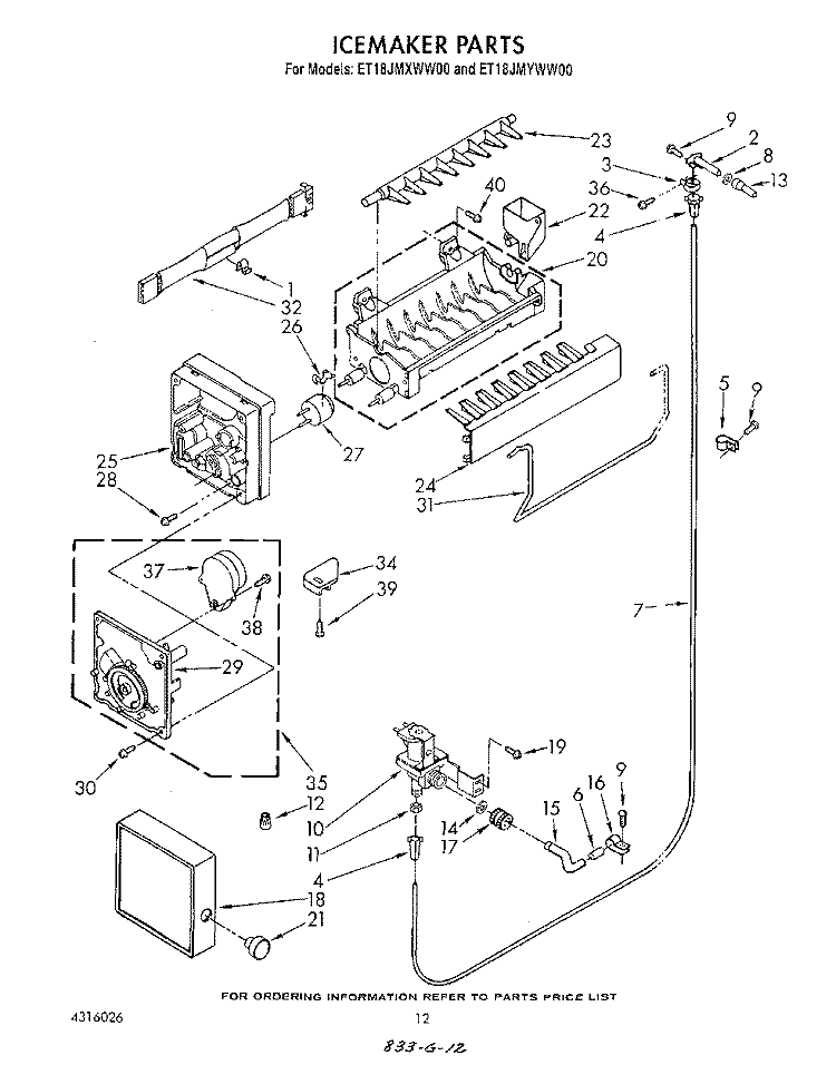 ICEMAKER , LIT/OPTIONAL Diagram and Parts List for ET18JMXWN00  Whirlpool Refrigerator
