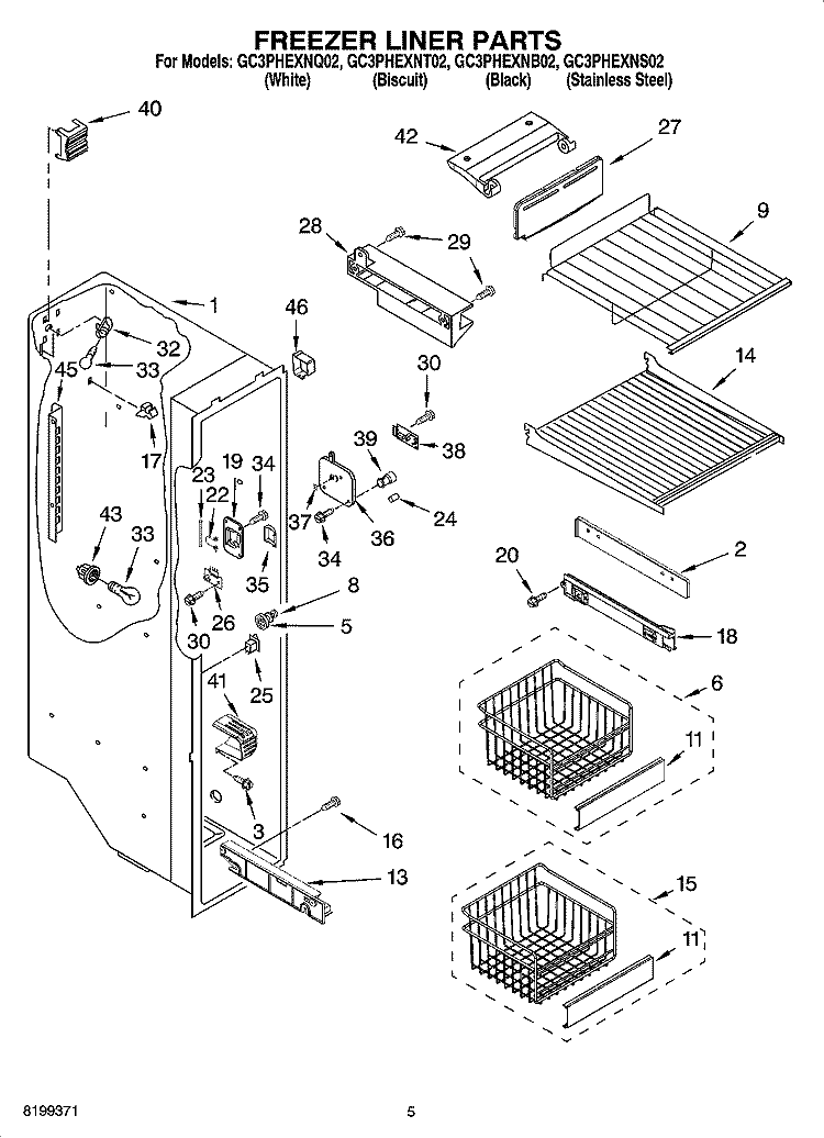 FREEZER LINER PARTS Diagram and Parts List for GC3PHEXNB02  Whirlpool Refrigerator