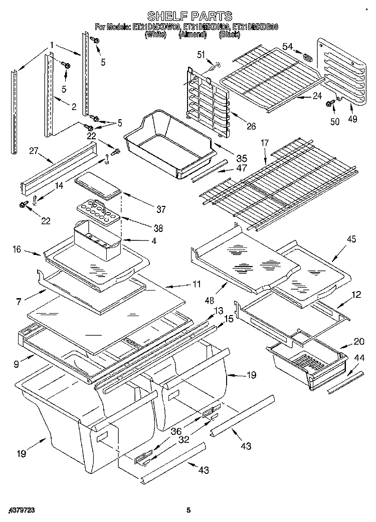 SHELF Diagram and Parts List for ET21DMXDW00  Whirlpool Refrigerator