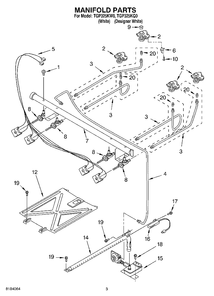 MANIFOLD Diagram and Parts List for TGP325KW0  Estate Range