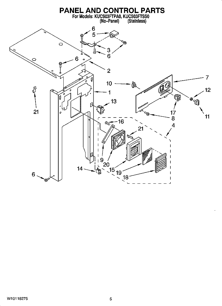 PANEL AND CONTROL PARTS Diagram and Parts List for  KitchenAid Trash Compactor
