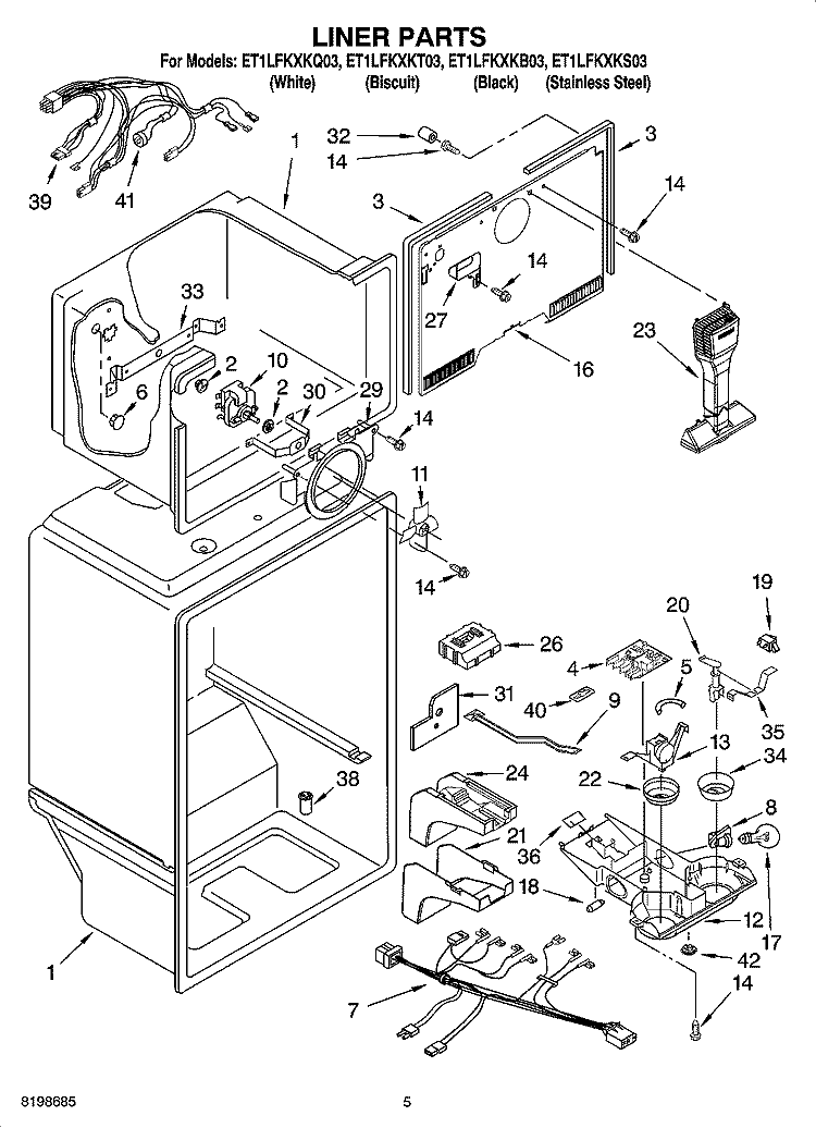 LINER PARTS Diagram and Parts List for ET1LFKXKS03  Whirlpool Refrigerator