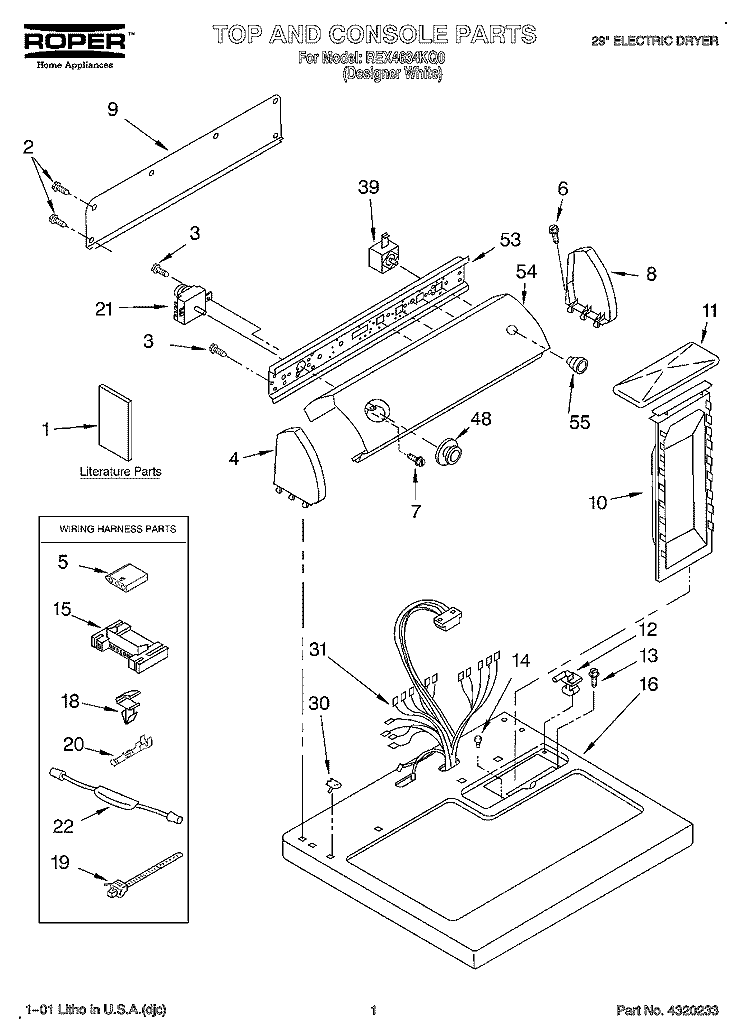SECTION Diagram and Parts List for  Roper Dryer