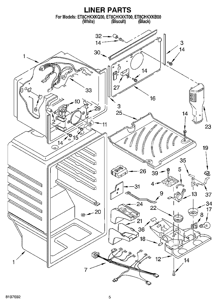 LINER Diagram and Parts List for ET8CHKXKT00  Whirlpool Refrigerator