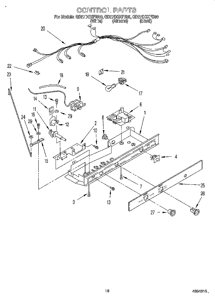 CONTROL Diagram and Parts List for GD27DQXFB00  Whirlpool Refrigerator