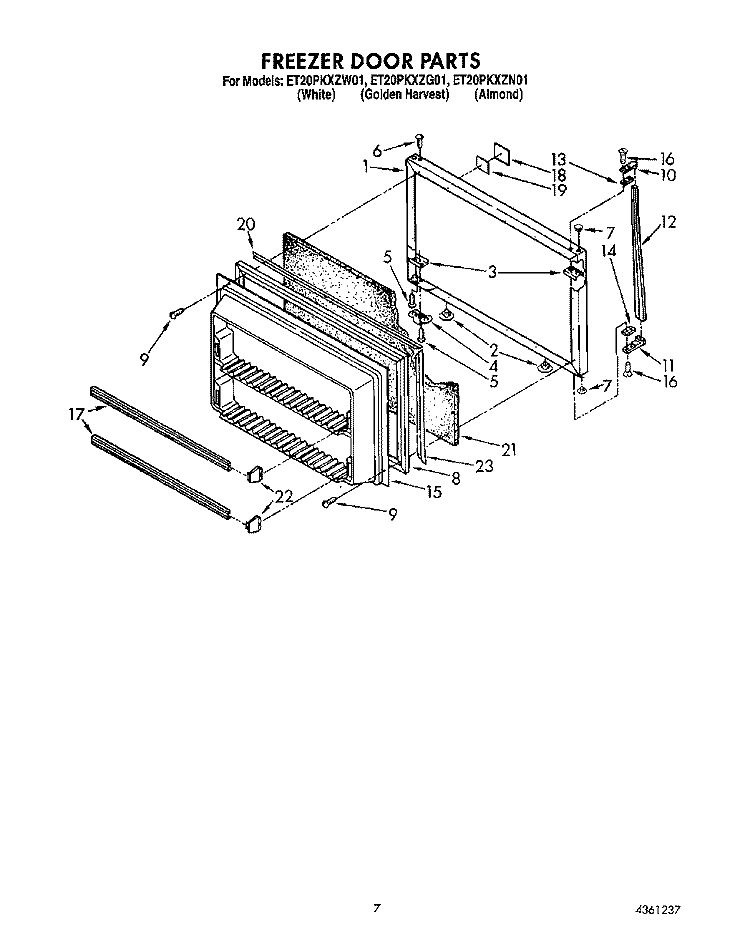 FREEZER DOOR Diagram and Parts List for ET20PKXZG01  Whirlpool Refrigerator