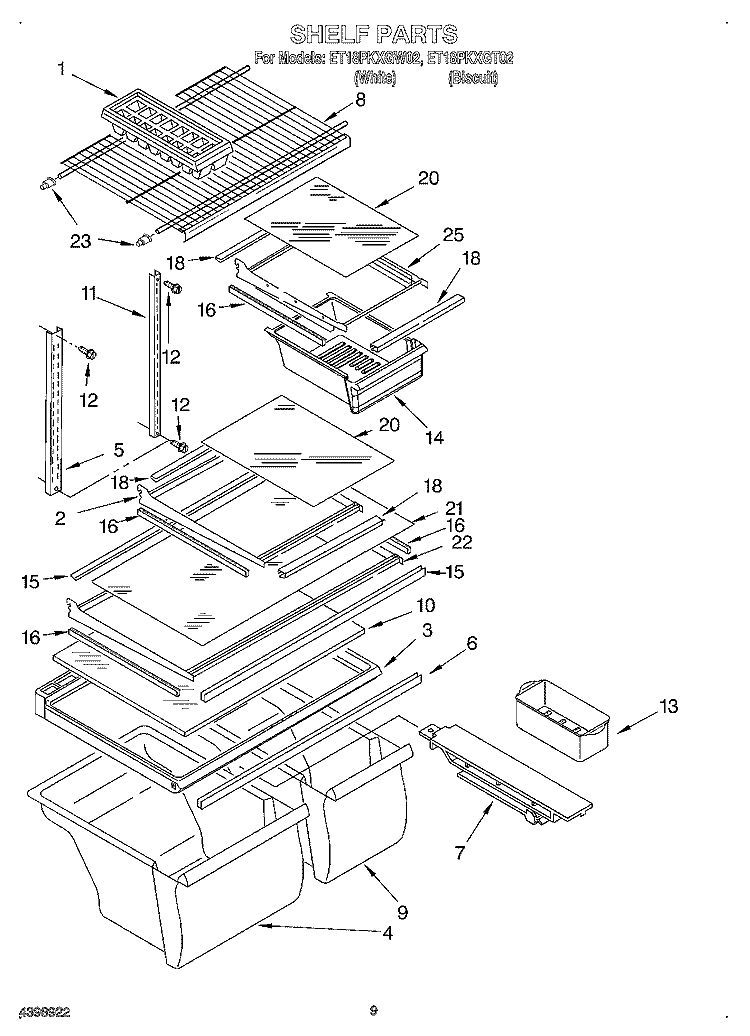 SHELF, OPTIONAL Diagram and Parts List for ET18PKXGT02  Whirlpool Refrigerator