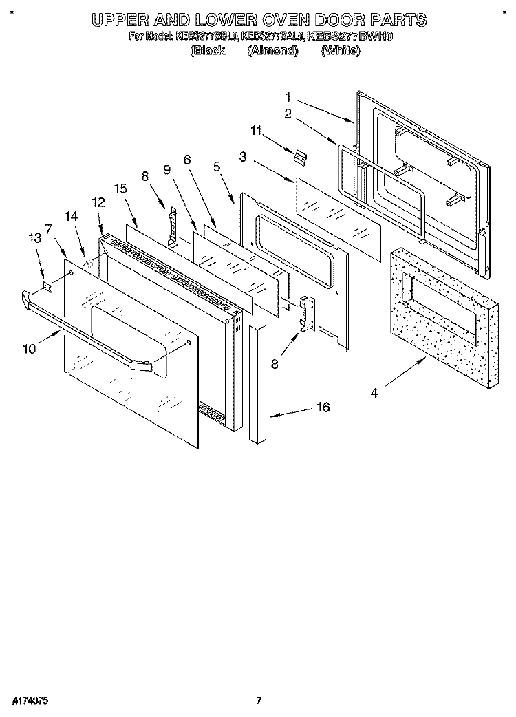 UPPER AND LOWER OVEN DOOR Diagram and Parts List for KEBS277BWH0  KitchenAid Wall Oven