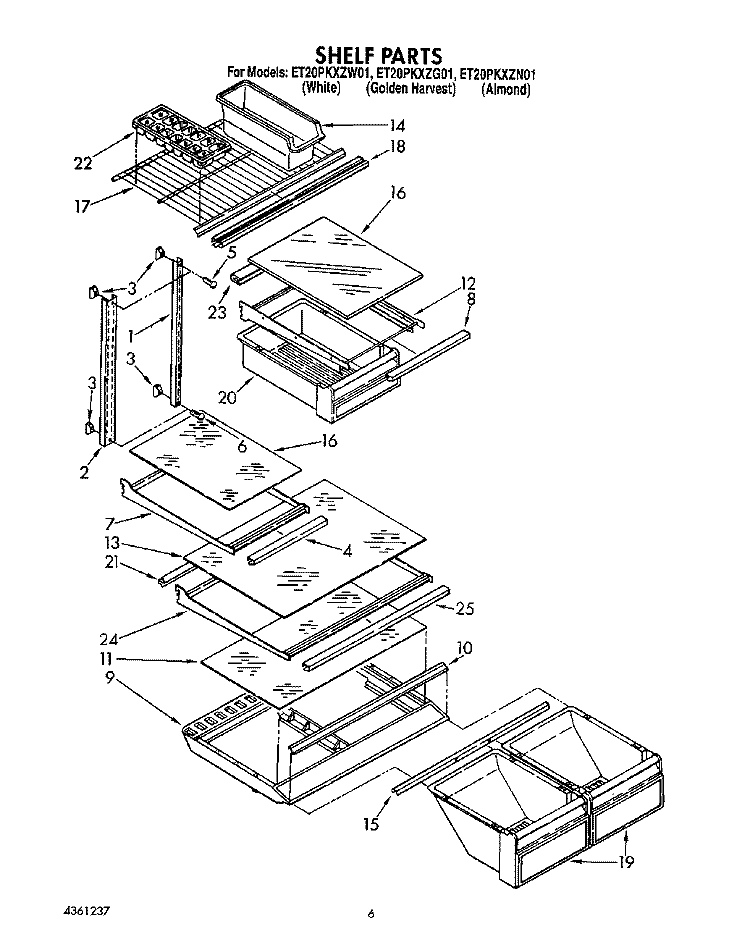 SHELF Diagram and Parts List for ET20PKXZG01  Whirlpool Refrigerator