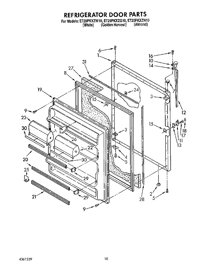 REFRIGERATOR DOOR, LIT/OPTIONAL Diagram and Parts List for ET20PKXZW10  Whirlpool Refrigerator