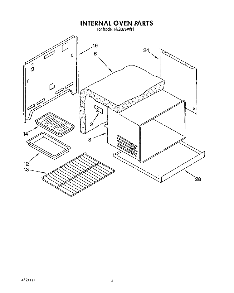 INTERNAL OVEN Diagram and Parts List for  Roper Range