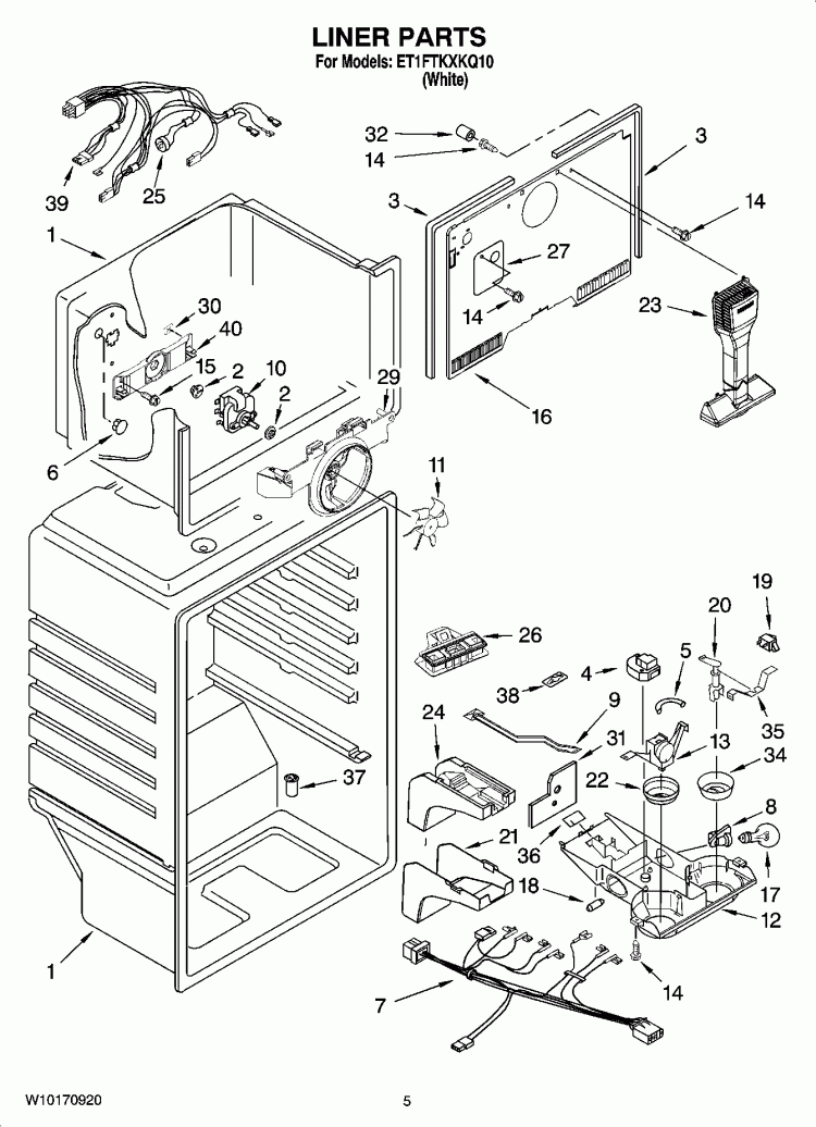 LINER PARTS Diagram and Parts List for ET1FTKXKQ10  Whirlpool Refrigerator
