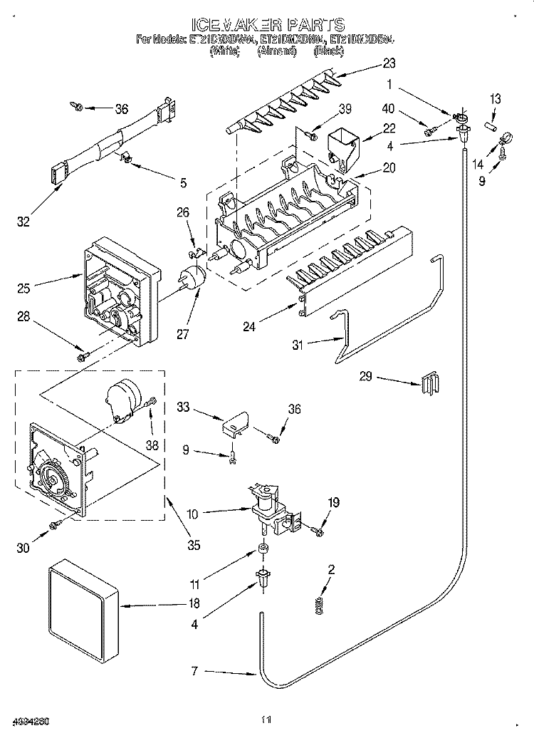 ICEMAKER Diagram and Parts List for ET21DMXDW04  Whirlpool Refrigerator