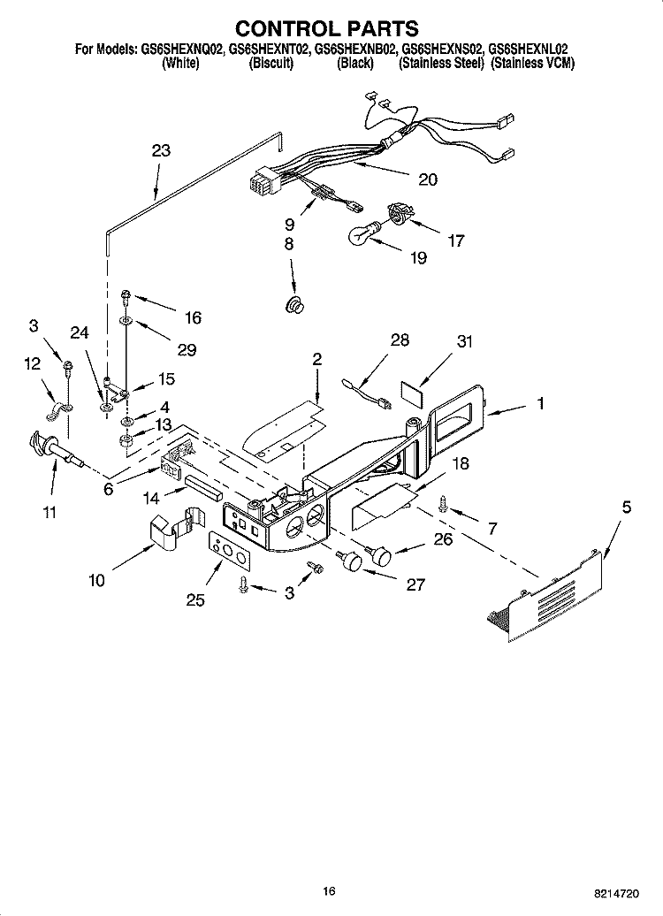 CONTROL PARTS Diagram and Parts List for GS6SHEXNQ02  Whirlpool Refrigerator