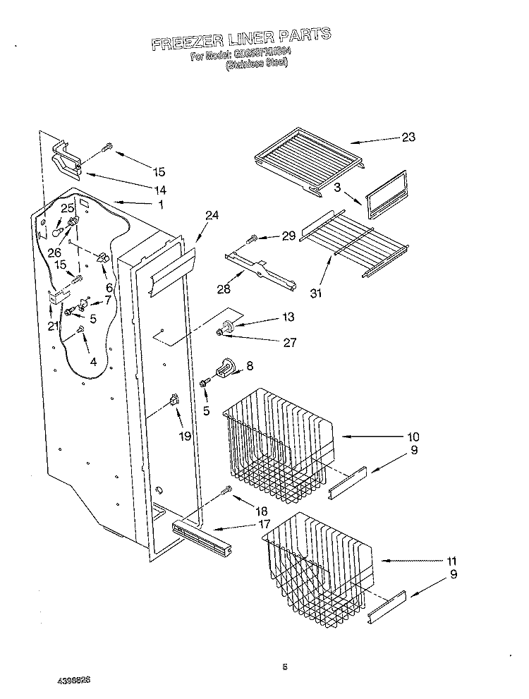 FREEZER LINER Diagram and Parts List for GD25SFXHS04  Whirlpool Refrigerator