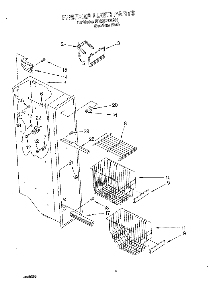 FREEZER LINER Diagram and Parts List for GD22SFXHS01  Whirlpool Refrigerator