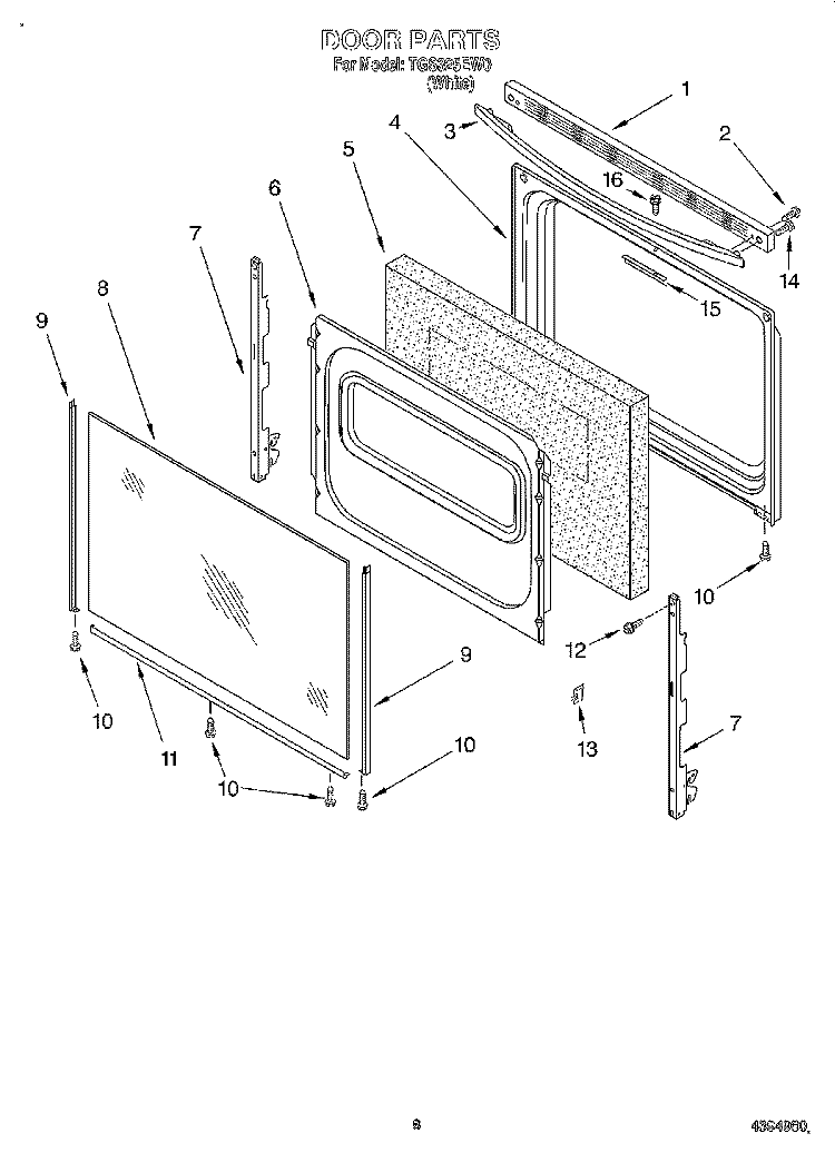 DOOR, LIT/OPTIONAL Diagram and Parts List for TGS325EW0  Estate Range