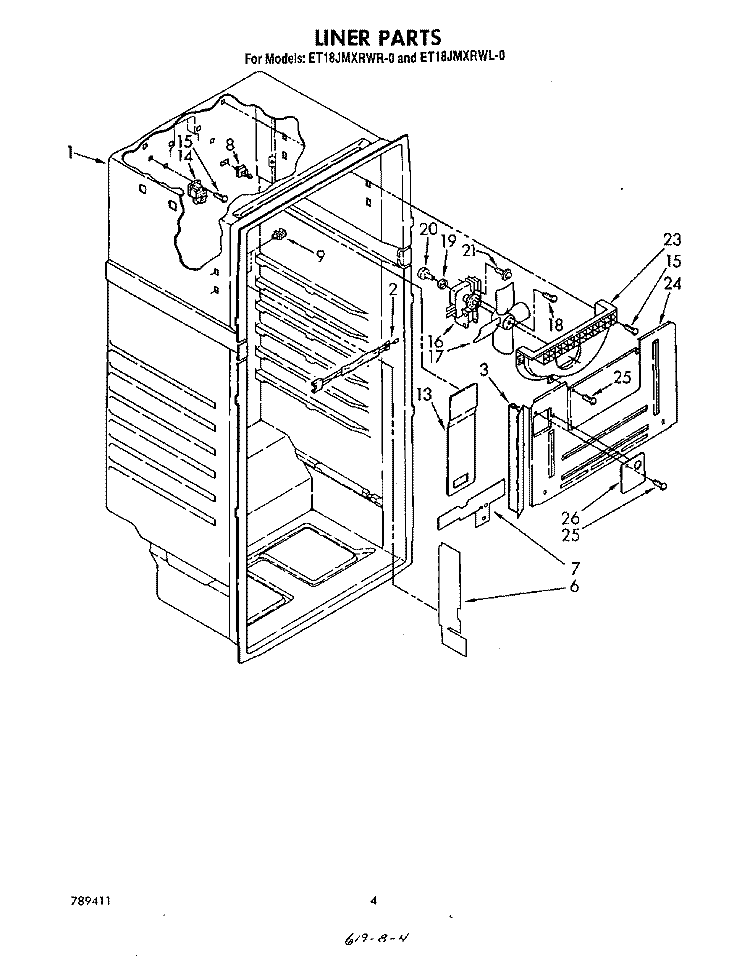 LINER Diagram and Parts List for ET18JMXRWR0  Whirlpool Refrigerator