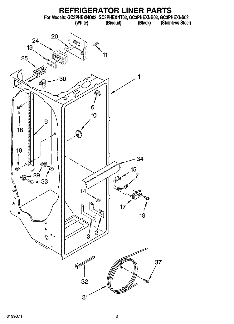 REFRIGERATOR LINER PARTS Diagram and Parts List for GC3PHEXNB02  Whirlpool Refrigerator