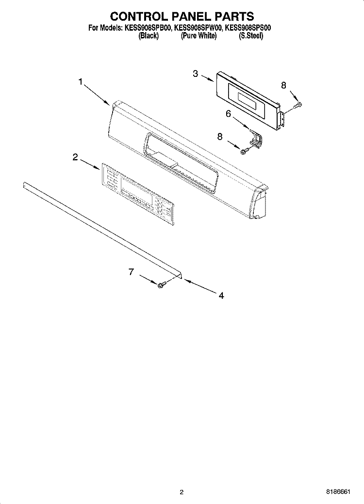 CONTROL PANEL PARTS Diagram and Parts List for  KitchenAid Range