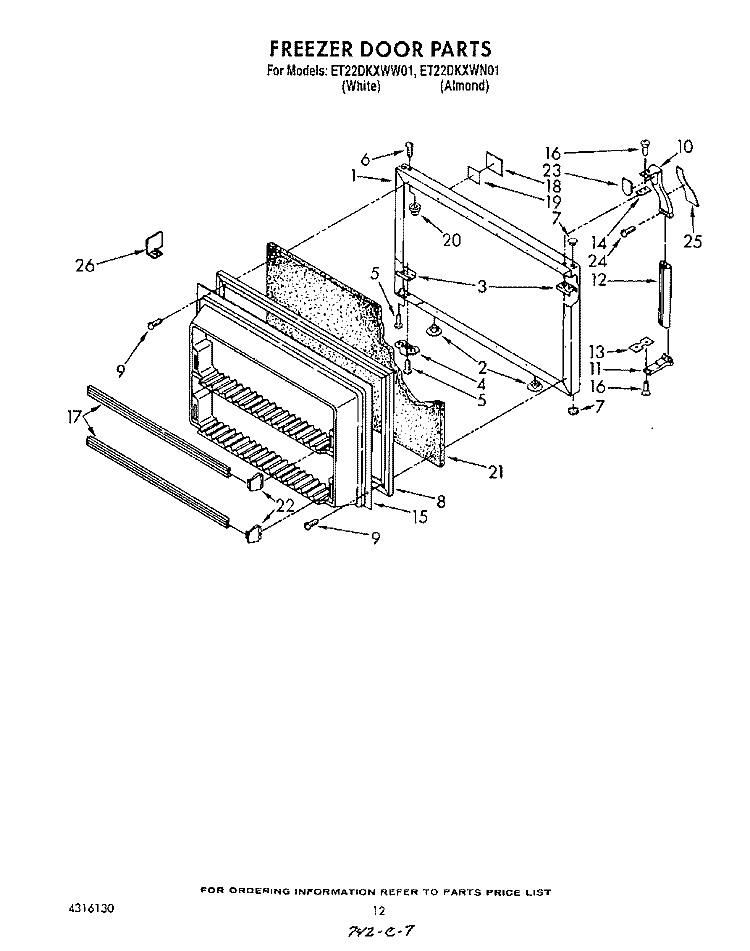 FREEZER DOOR Diagram and Parts List for ET22DKXWW01  Whirlpool Refrigerator