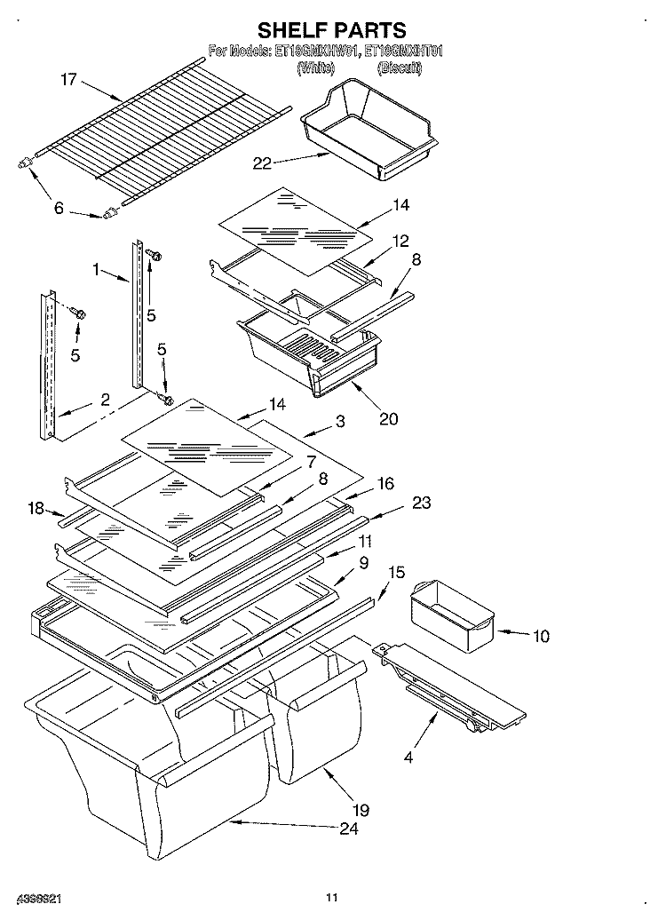 SHELF, OPTIONAL Diagram and Parts List for ET18GMXHT01  Whirlpool Refrigerator