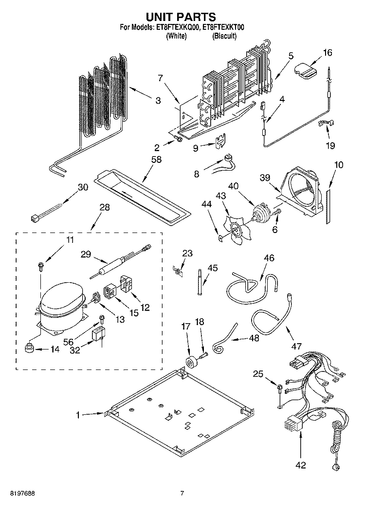 UNIT Diagram and Parts List for ET8FTEXKQ00  Whirlpool Refrigerator