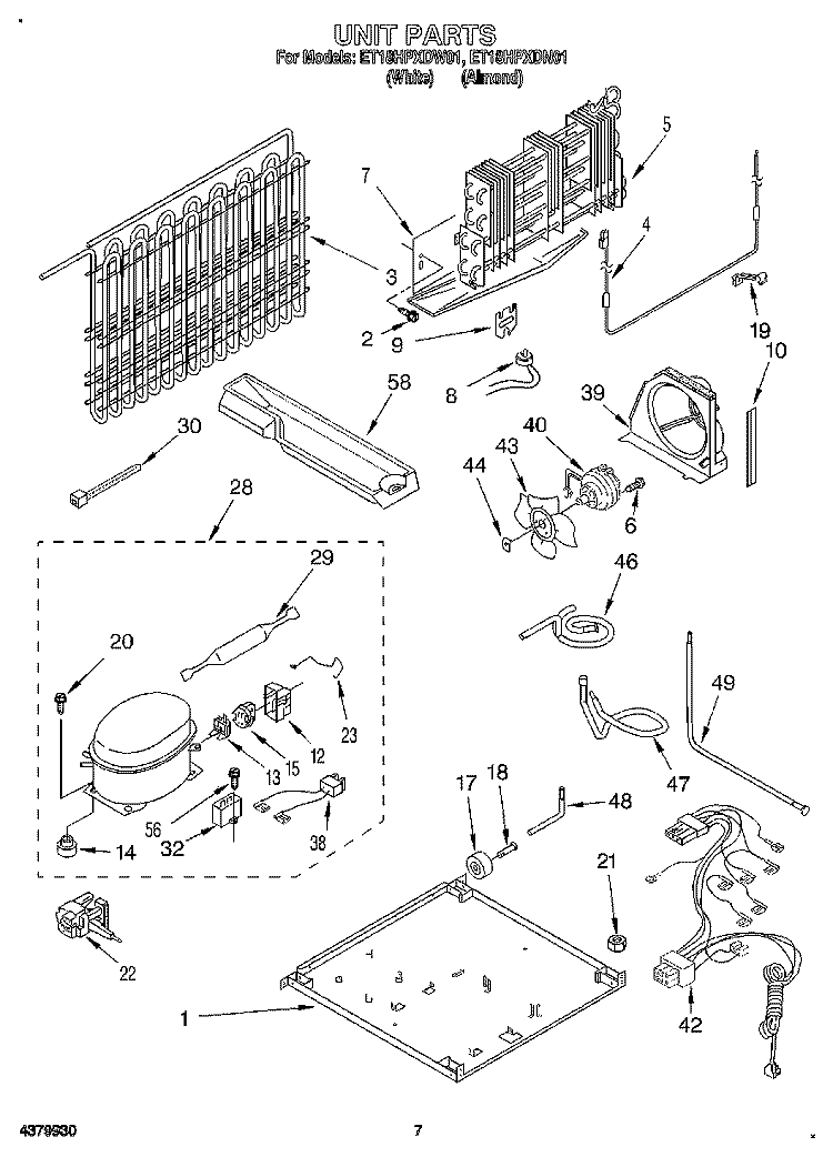 UNIT Diagram and Parts List for ET18HPXDN01  Whirlpool Refrigerator