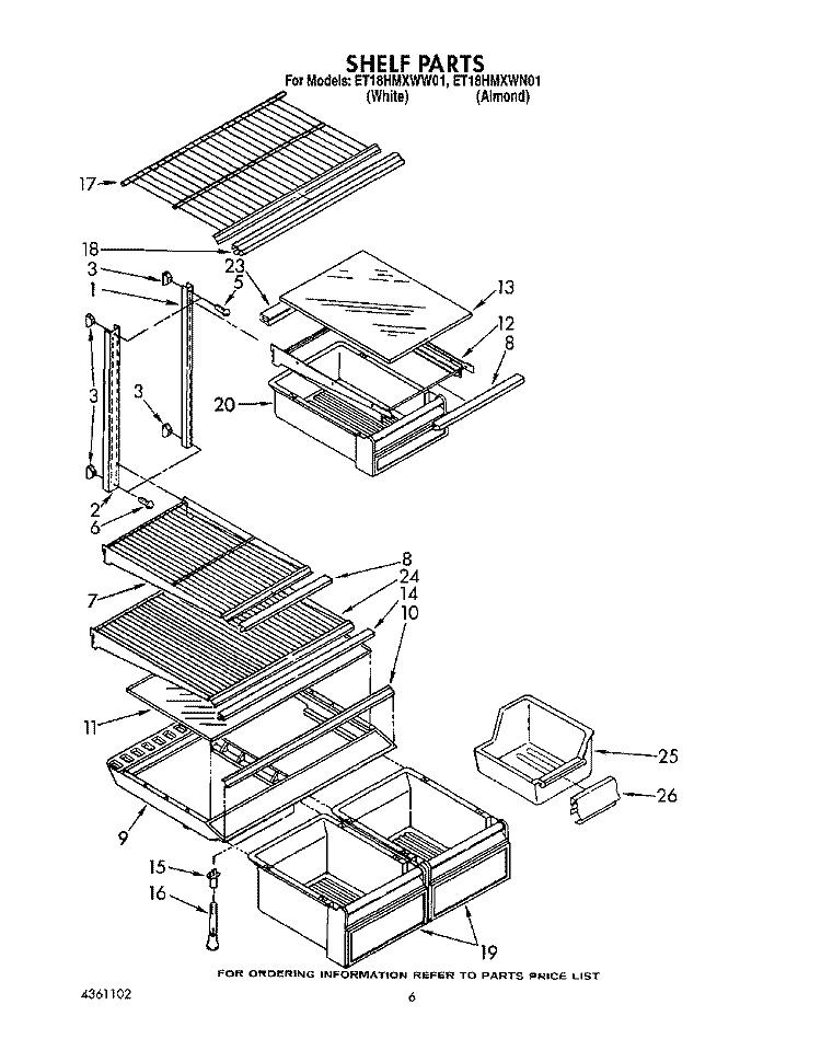 SHELF Diagram and Parts List for ET18HMXWW01  Whirlpool Refrigerator