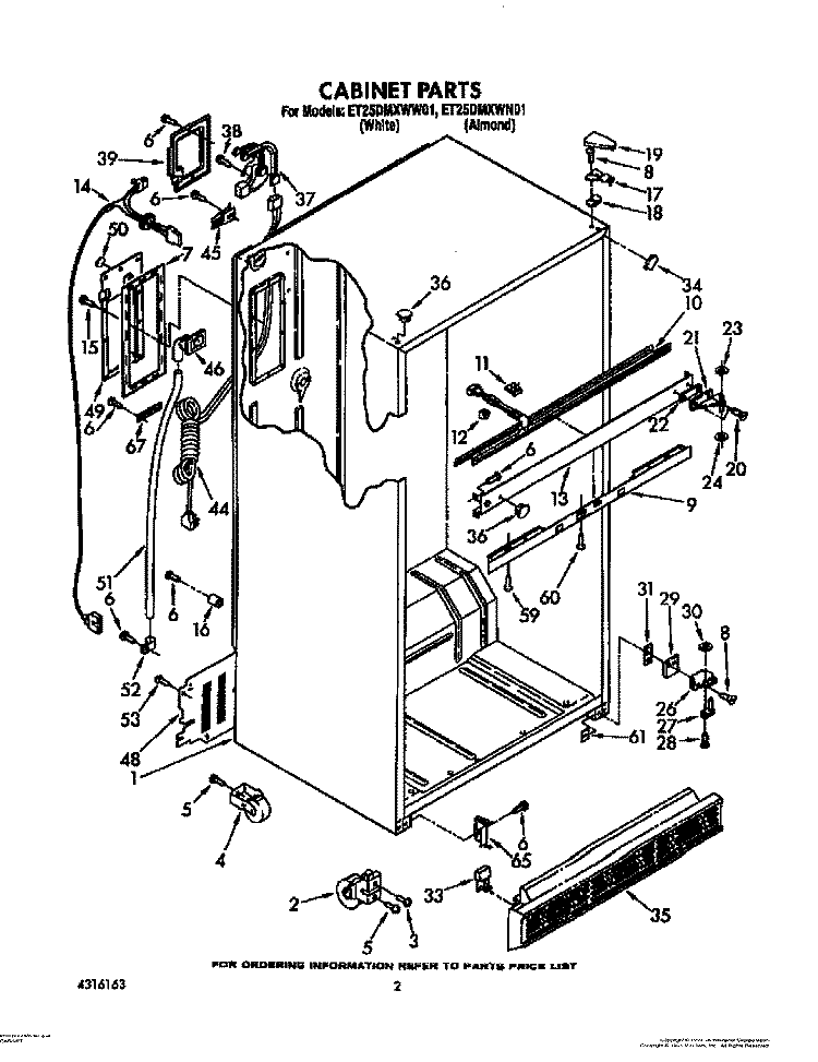 CABINET Diagram and Parts List for ET25DMXWW01  Whirlpool Refrigerator