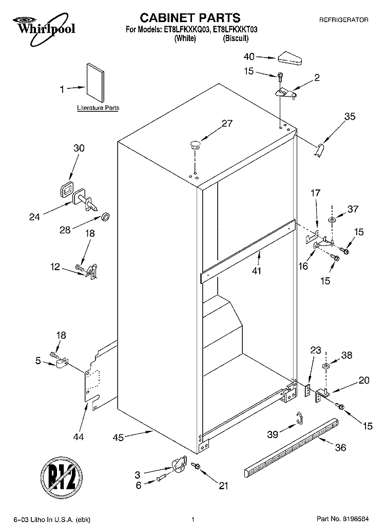 CABINET PARTS Diagram and Parts List for ET8LFKXKQ03  Whirlpool Refrigerator