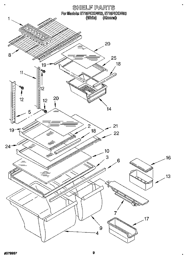 SHELF, LIT/OPTIONAL Diagram and Parts List for ET18PKXDW03  Whirlpool Refrigerator